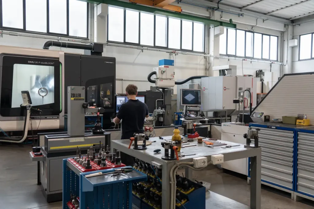 Centro di lavoro a 5 assi e banco di presetting utensili